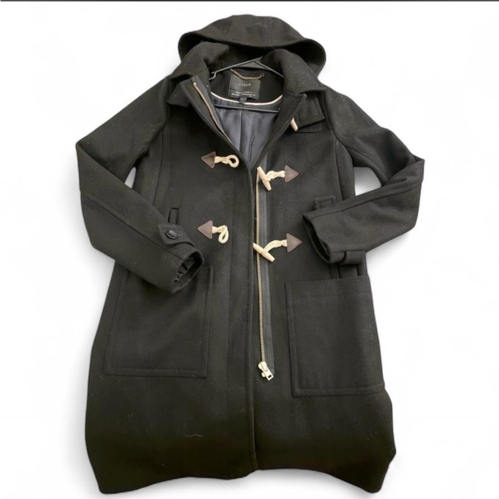 J.Crew Melton Wool Black Duffle Toggle Coat Size 4 - Picture 1 of 7